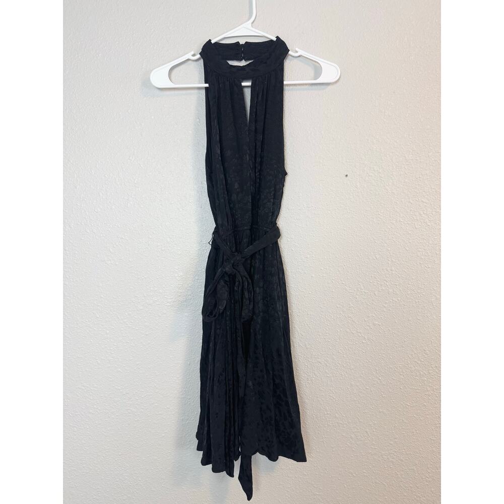 Anthropologie Black Halter Dress Tie Waist Jacquard Open Back Fit Flare - Picture 3 of 8